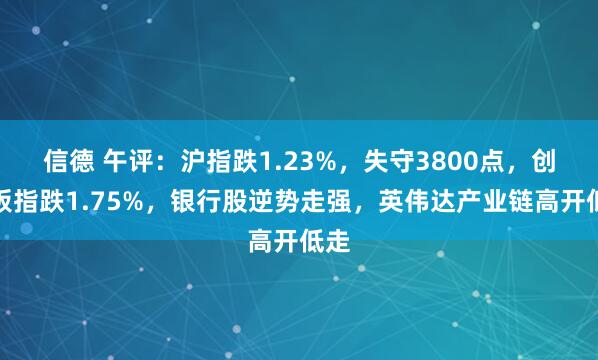 信德 午评：沪指跌1.23%，失守3800点，创业板指跌1.75%，银行股逆势走强，英伟达产业链高开低走