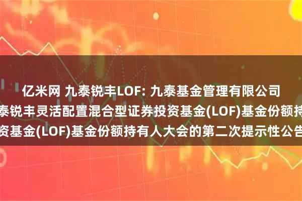 亿米网 九泰锐丰LOF: 九泰基金管理有限公司关于以通讯方式召开九泰锐丰灵活配置混合型证券投资基金(LOF)基金份额持有人大会的第二次提示性公告