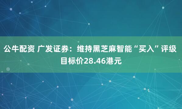公牛配资 广发证券：维持黑芝麻智能“买入”评级 目标价28.46港元
