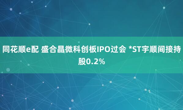 同花顺e配 盛合晶微科创板IPO过会 *ST宇顺间接持股0.2%